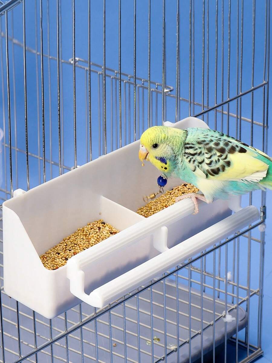 1個白色塑料鳥籠,適用於老虎、牡丹、玄鳳鸚鵡、麻雀等鳥類,配有懸掛支架、食物碗和餵料槽 - 白色 - 查看 1