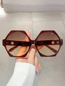 1 件女士新款六角形时尚眼镜几何设计潮流眼镜带渐变色镜片作为装饰 - 黑色 - 查看 4