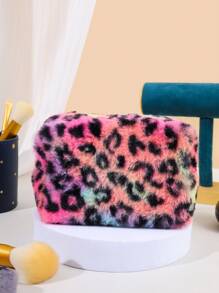 1個可愛的毛絨化妝包,豹紋八角包,暖冬便攜式手拿包,時尚化妝品組織器,多功能旅行收納包 - 白色 - 查看 8