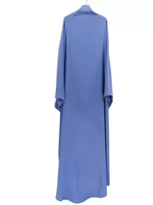 1 件女士纯色 Nida 面料透气柔软宽松舒适长袍，系带设计，方便穿着，祈祷吉尔巴布长袍 - 霧霾藍 - 查看 1