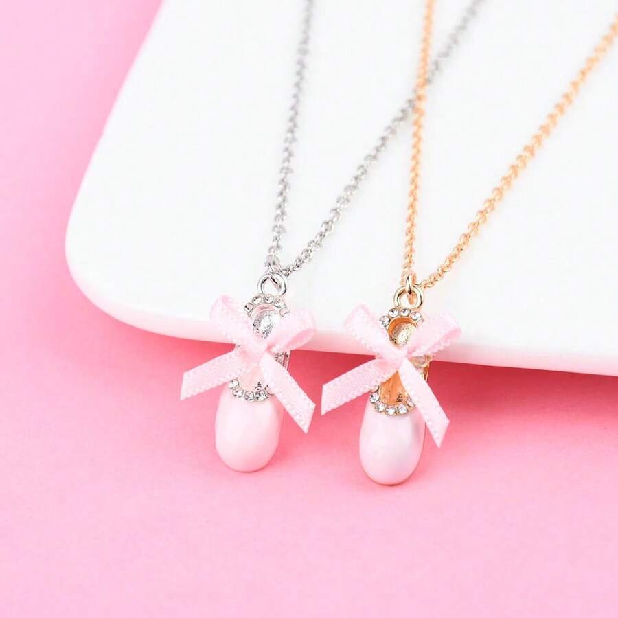 1 件套可愛芭蕾舞鞋吊墜項鍊適合女孩友誼 Bff 項鍊最好的朋友珠寶禮物 - 金色 - 查看 1