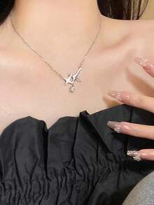 1個不鏽鋼星形立方氧化鋯女士吊墜項鏈 - 銀色 - 查看 2