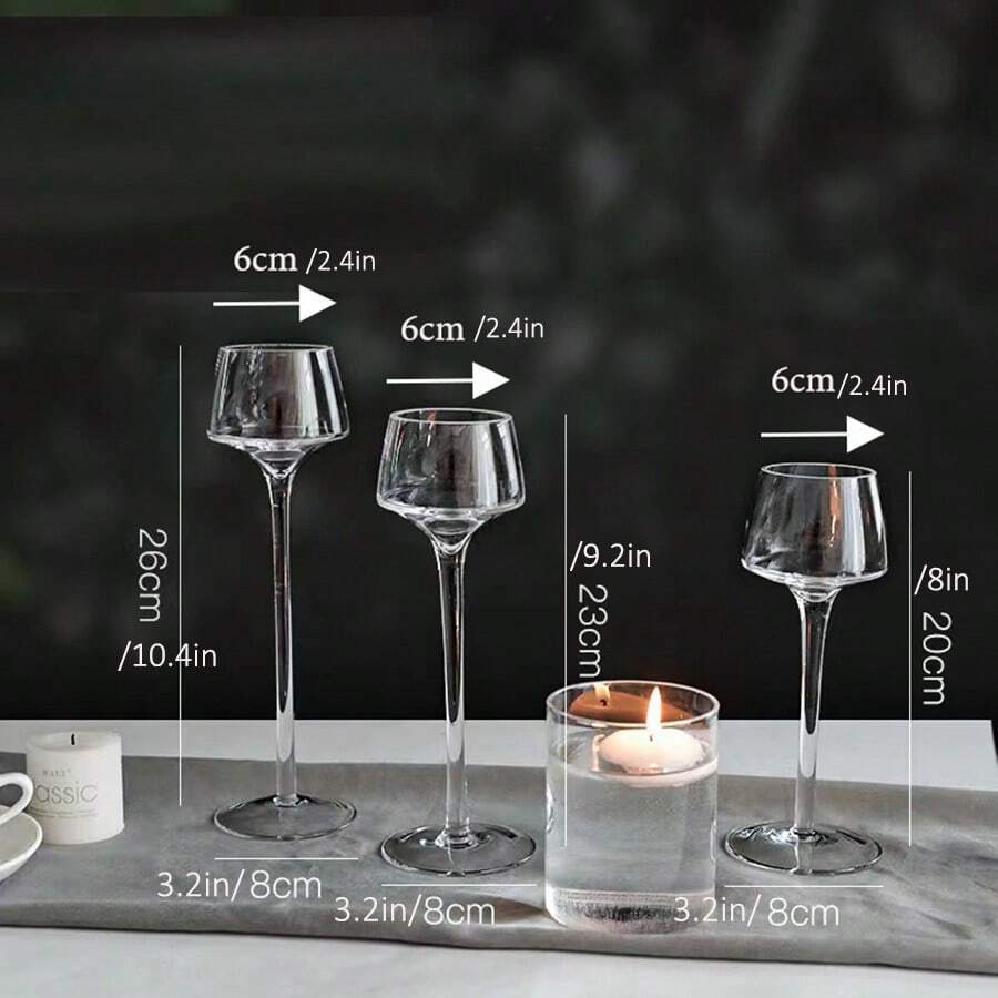 3 Pcs Wedding Decoration Clear Long STEM Glass Candle Holders 3 Size
