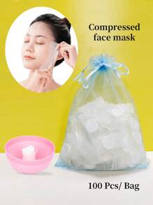 1包/100片絲綢壓縮面膜片,適用於美容院,具有保濕和滋潤功效的一次性面膜 - 白色 - 查看 1