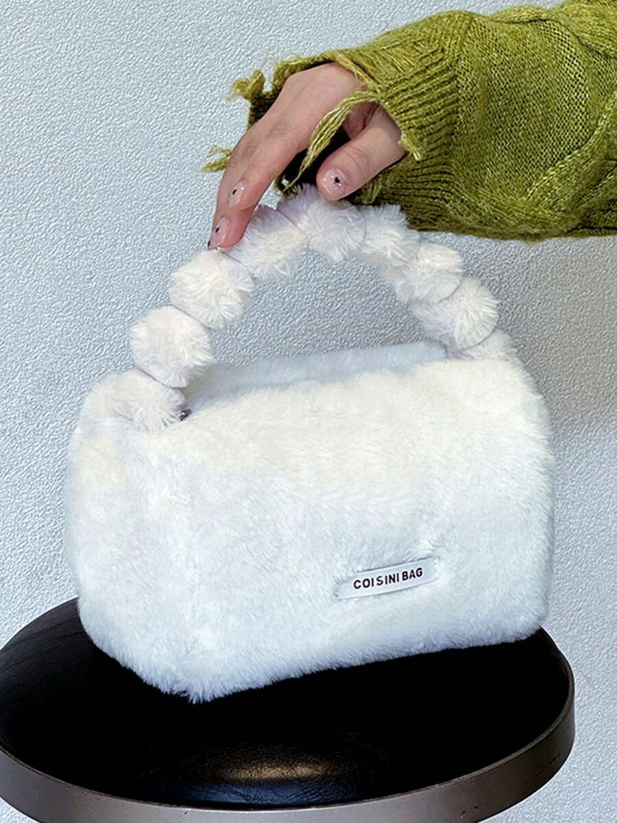 1入組仿兔毛化妝包,可愛毛絨化妝包,適用於日常使用 - 白色 - 查看 1