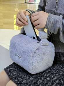 1入組仿兔毛化妝包,可愛毛絨化妝包,適用於日常使用 - 白色 - 查看 6