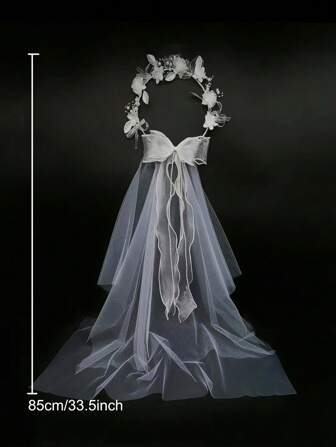 1ชิ้น มงกุฎดอกไม้สองชั้นลายดอกไม้ ประดับด้วยไข่มุก faux บิดเกลียวและพู่โบว์สำหรับผู้หญิง - ที่คาดผมเจ้าหญิงสไตล์ Mori ระดับไฮเอนด์ เหมาะสำหรับงานแต่งงาน / ถ่ายภาพ / ปาร์ตี้แต่งตัว ฮัลโลวีน