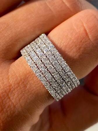 1pc Luxury Personalized Five-Row Round Cubic Zirconia Ring, Fashionable Men's Ring For Daily Wear, Featuring Luxury Jewelry Design