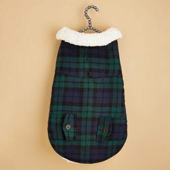 1pc Padded Pet Plaid Jacket With Adjustable Hook And Loop Design On Chest And Waist, Suitable For Various Cat And Dog Builds, Autumn/Winter