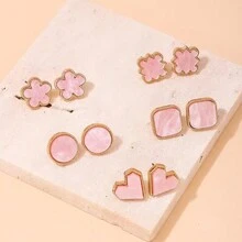 1pair New Fashionable Delicate Pink Round Shaped Stud Earrings With High-End Quality For Women - Multicolor - View 12
