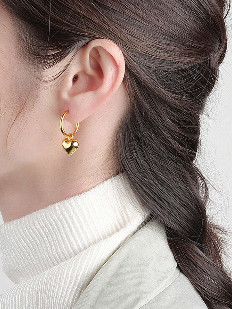 1对金色个性化可爱钛钢爱心耳环，女士款，情人节礼物 - 金色 - 查看 1