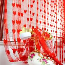 Small Heart Decorative Door Curtains Partition Curtain Wedding Room Decor - Red - View 2