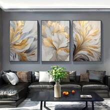 3pcs/Set Luxury Canvas Print Posters, Golden And White Leaves Canvas Wall Art Paintings, Artwork Wall Painting For Living Room Bedroom Bathroom Office Hallway Wall Decors, No Frames Gifts Birthday Graduation