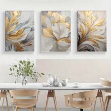 3pcs/Set Luxury Canvas Print Posters, Golden And White Leaves Canvas Wall Art Paintings, Artwork Wall Painting For Living Room Bedroom Bathroom Office Hallway Wall Decors, No Frames Gifts Birthday Graduation