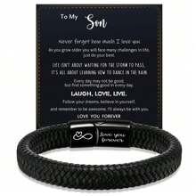 Inspirational Leather Braided Bracelet, Gift From Dad & Mom, Remember You Are Brave, Adjustable, Suitable For Teenage Boys, Christmas Gift For Son - Black - View 11