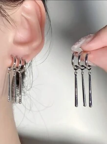 2入組時尚幾何形棒裝飾耳針,適合女性日常佩戴 - 銀色 - 查看 6