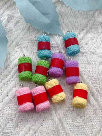 10pcs/Pack Mini Knitted Ball & Resin Sewing Ear Studs, Bracelet Charms, Jewelry Making