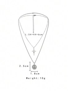 2pcs Men's Double Layer Stainless Steel Coin Star Pendant Necklace - Silver - View 4