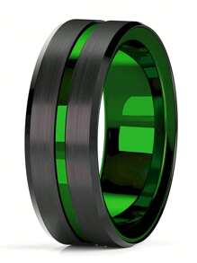 1 件/2 件魅力情侣戒指浪漫女士绿色水钻 CZ 戒指套装男士绿色凹槽不锈钢戒指结婚戒指首饰送给爱人的礼物 - 男士 - 查看 9