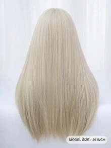 1 件合成耐熱直髮瀏海假髮奶灰色 26 吋全機織日常自然逼真假髮 - 淺灰色 - 查看 5