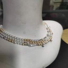 雙色珍珠項鍊,獨特設計,適用於分層穿搭風格,顏色相配的鎖骨鏈條設計 - 黃色 - 查看 2