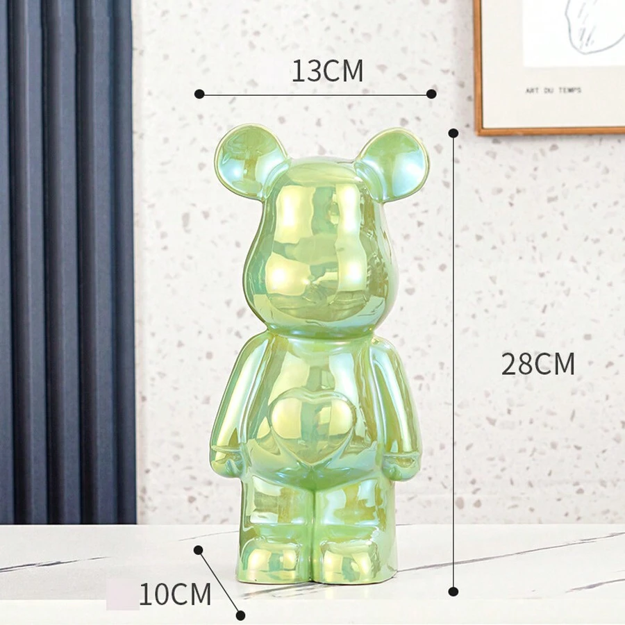 28cm流行的卡通心型陶瓷電鍍泰迪熊擺件,適用於家居、商店、商業裝飾 - 綠色 - 查看 1