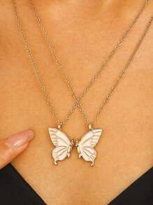 2pcs Fashionable Butterfly Couples Necklace, Valentine Day Gift, Friendship Necklace, Clothing Accessory Valentines,Mom,Mother,Mother's Day,Gift