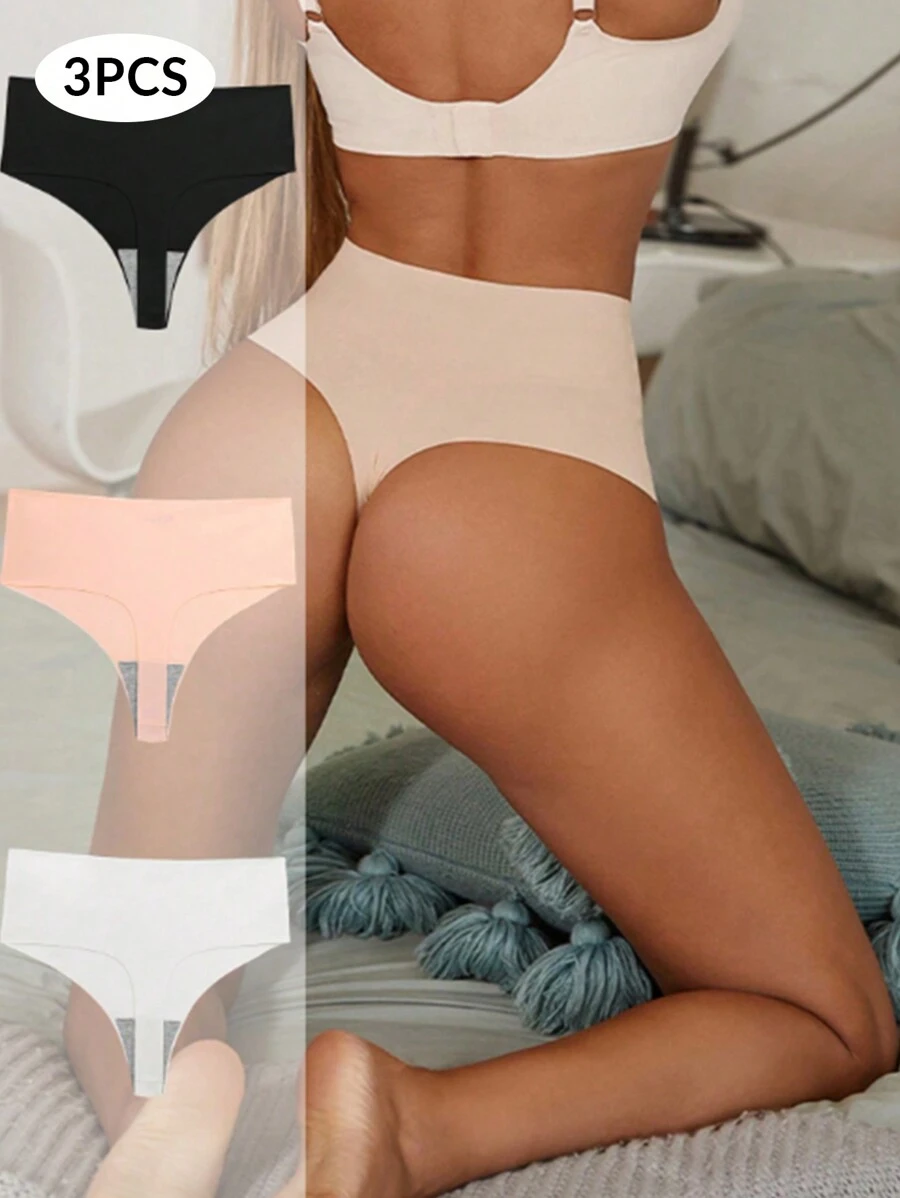 3入組領袖冰絲無痕高腰t型後蝴蝶結女士內褲