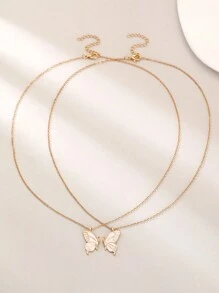 2pcs Fashionable Butterfly Couples Necklace, Valentine Day Gift, Friendship Necklace, Clothing Accessory Valentines,Mom,Mother,Mother's Day,Gift