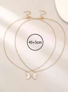 2pcs Fashionable Butterfly Couples Necklace, Valentine Day Gift, Friendship Necklace, Clothing Accessory Valentines,Mom,Mother,Mother's Day,Gift
