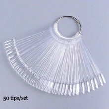 50Pcs Nail Swatches Oval Round Tips With 4Pcs Number Stickers For Color Display Nail Samples Gel Polish Palette Color Chart Manicure Practicing Tools - Clear - View 5