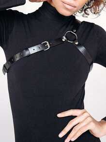 1pc Punk Style Chest Harness, Solid Color PU Leather Fitted Strap, Suitable For Daily, Date, Party Wear For Women - Black - View 6