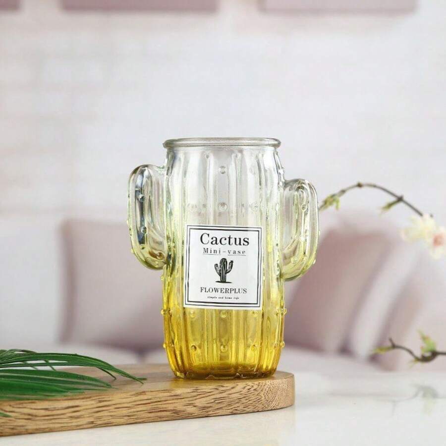 1pc Fashionable Cactus Shaped Glass Vase For Home Decoration - Yellow - View 1