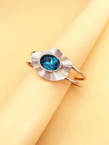 1pc Women's High-End Crystal Gemstone Bangle With Open Design, European And American Style, Fashionable, Personalized, And Exaggerated - Royal Blue - View 3