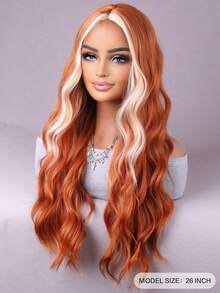 女式長橙色假髮 長波浪金色漸變假髮 合成耐熱纖維假髮 每天 26 英寸 - 橘色 - 查看 2