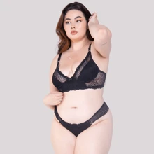 Plus Size Bra & Panty Sets - Black - View 1