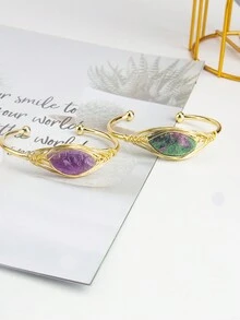 1入組低調奢華14k鍍金寶石鑲嵌幸運能量石手鍊,中性風格,派對假日禮物 - 手鐲 - 查看 1