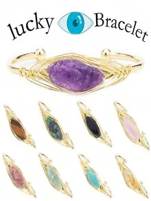 1入組低調奢華14k鍍金寶石鑲嵌幸運能量石手鍊,中性風格,派對假日禮物 - 手鐲 - 查看 2