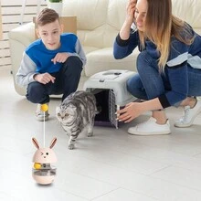 Cat Food Tumbler Toys,Tumbler Teaser Cat Toy Interactive Cat Toy Kitten Toys With Teasing Wand Funny Cute Wand Cat Food Dispenser Tumbler Toy For Indoor Cats Slow Feeding (Pink) - Pink - View 5