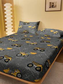 1pc Stylish Minimalist Style Printed Brushed Fabric Fitted Sheet Bed Cover Bedspread For Home Bedding - Multicolor - View 3