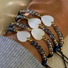 1 件批發女式貝殼 Shell Hego2boho 2024 簡約男女通用貝殼心形堆疊多色幸運水晶串珠手鍊帶卡片禮品套裝適合青少年 Girlart 吊飾金色珠子藍色透明友誼水晶手鍊女式 2024 - 彩色 - 查看 7