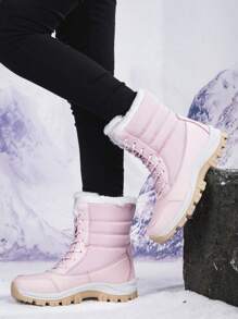 2023 年冬季新品羊毛保暖内衬高帮雪地靴女式户外保暖中筒靴 - 粉色 - 查看 3