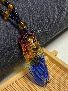 1入色彩繽紛的玻璃吊墜項鍊配飾,適合日常佩戴、家居裝飾和節日使用 - 杏色 - 查看 2