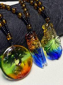 1入色彩繽紛的玻璃吊墜項鍊配飾,適合日常佩戴、家居裝飾和節日使用 - 杏色 - 查看 4