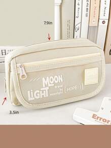 Student Stationery Pencil Case, Simple Japanese Style, Triple Layer Pencil Box With Large Capacity, Highly Attractive , Suitable For Girls - Beige - View 2