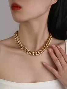 1件歐美風格重金屬厚鏈項鍊,朋克搖滾嘻哈極簡時尚女士飾品 - 金色 - 查看 8