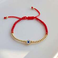 Multi-Layer Diy Handmade Beaded Lapis Lazuli 18k Gold Plated Bracelet, Ins Style Red Crystal Bracelet For Women - Apricot - View 4