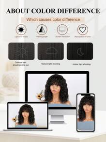 Natural Messy Medium Length Curly Hair, Black Wavy Wigs With Heat Resistant Synthetic Wig Suitable For Daily Gatherings And Halloween Wigs  Curly Hair With Bangs