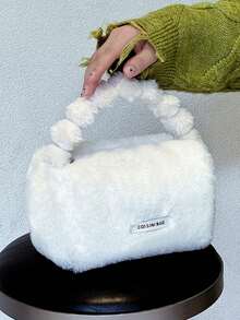 1入組仿兔毛化妝包,可愛毛絨化妝包,適用於日常使用 - 白色 - 查看 4