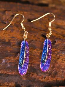 1對復古羽毛造型耳環,創意設計羽毛和葉子造型吊墜,適合女性 - 藍色 - 查看 8